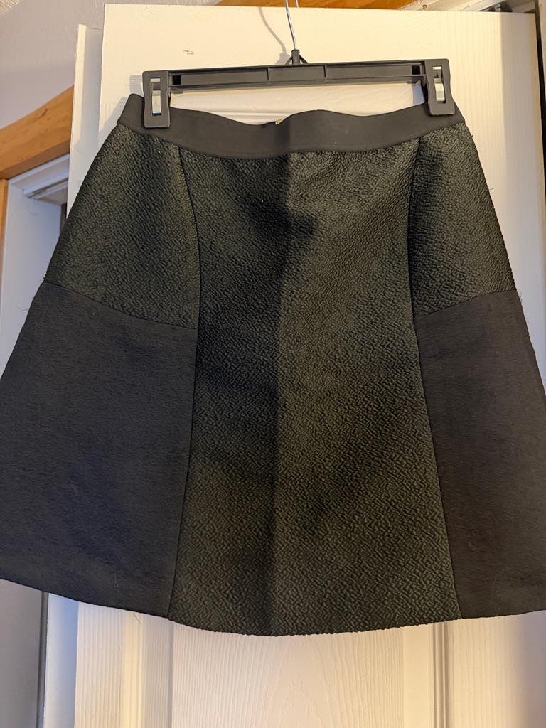 Sandro Black And Dark Green Textured Panel A-Line Skirt